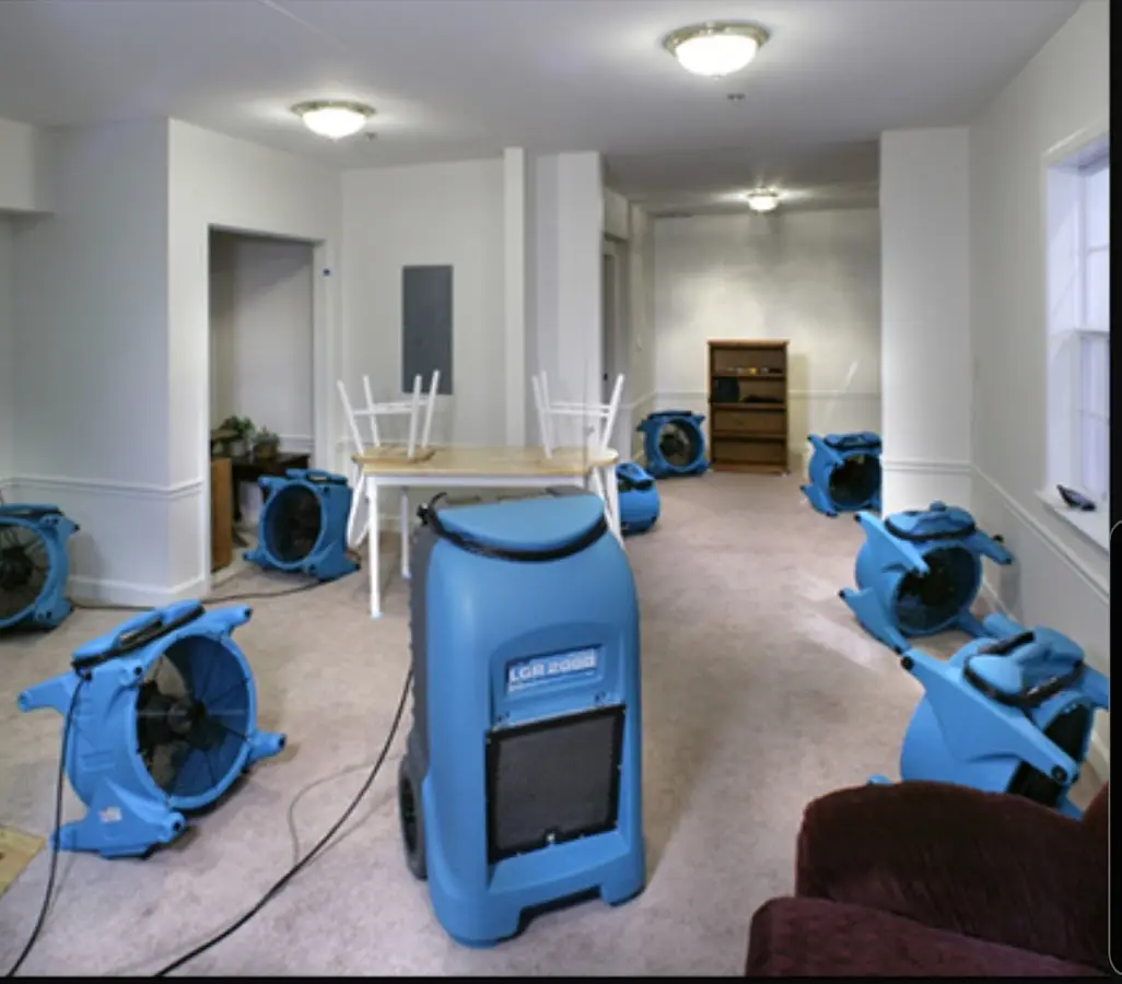Air movers and dehumidifier setup for Water Damage Restoration in Grandview Heights